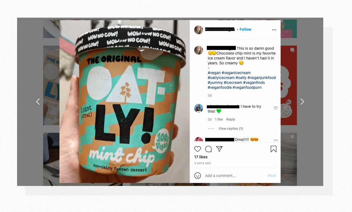  like in this example of review on packaged ice cream in the social media