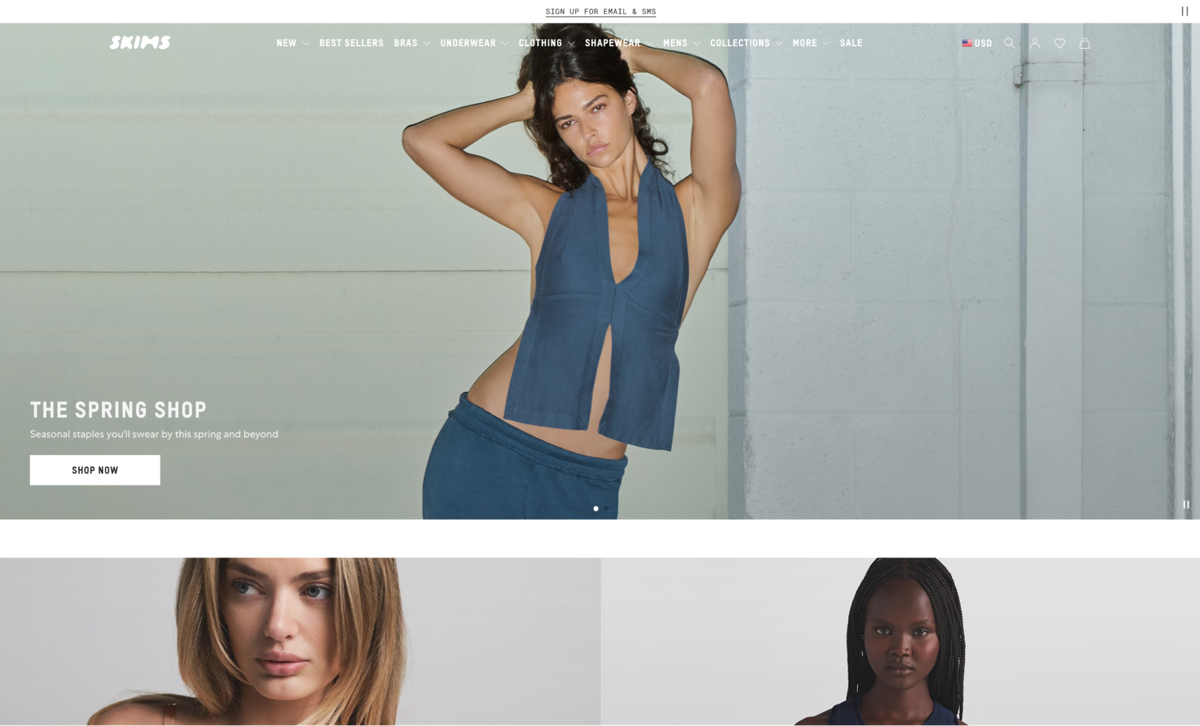 Screenshot of SKIMS, from the celebrity websites collection.