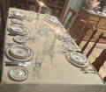 very elegant vinyl tablecloth with formal dining table set