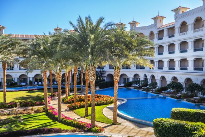 SAHL HASHEESH, HURGHADA, EGYPT - DECEMBER 21, 2018 Baron Palace Sahl Hasheesh - 6 stars luxurious hotel Modern, stylish and beautifully appointed 644 spacious rooms and suites. Beautiful hotel area.