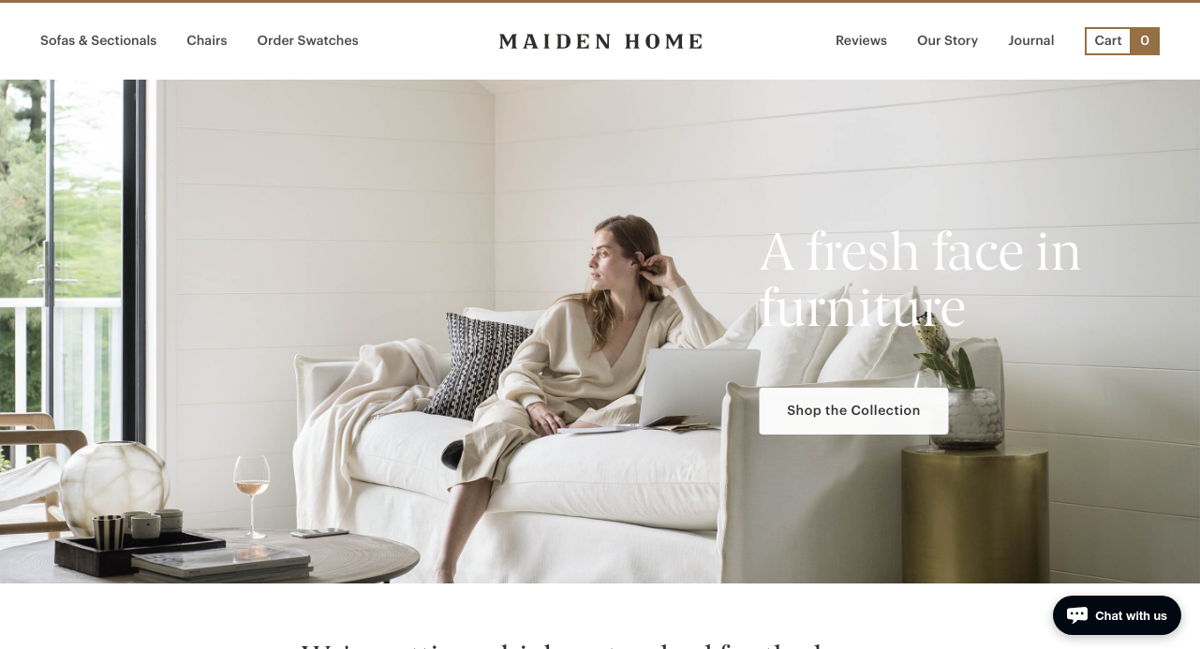 Screenshot of Maiden Home, from the shopify stores collection.