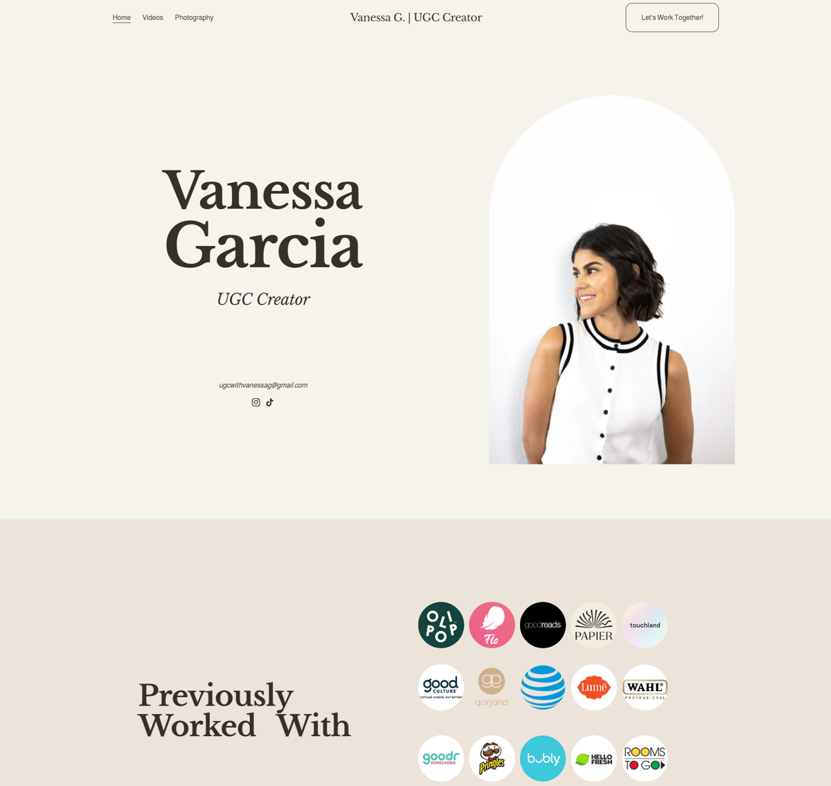Screenshot of Vanessa G. | UGC Creator, from the ugc portfolio examples collection.