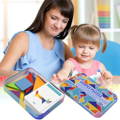 Mother and daughter playing with colorful Montessori Sorting Puzzle toy. 