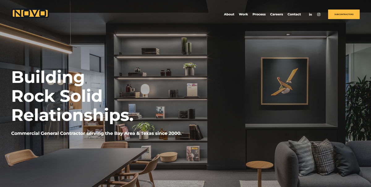 Screenshot of NOVO Construction, from the contractor websites collection.