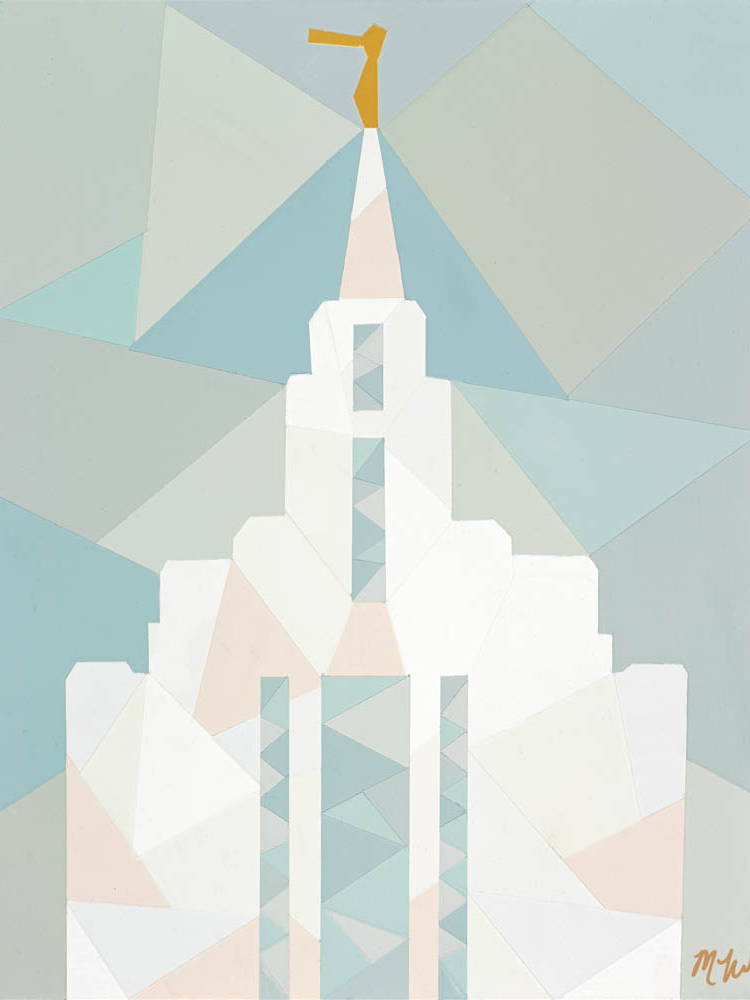 Geometric painting of Oquirrh Mountain Temple.