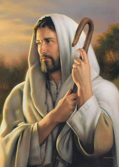 Painting of Jesus holding a shepherd's crook.