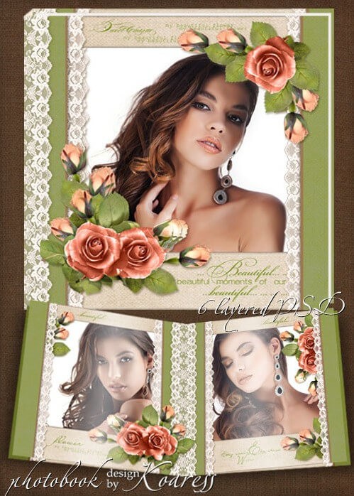 Скачать шаблон романтической винтажной фотокниги для Фотошоп