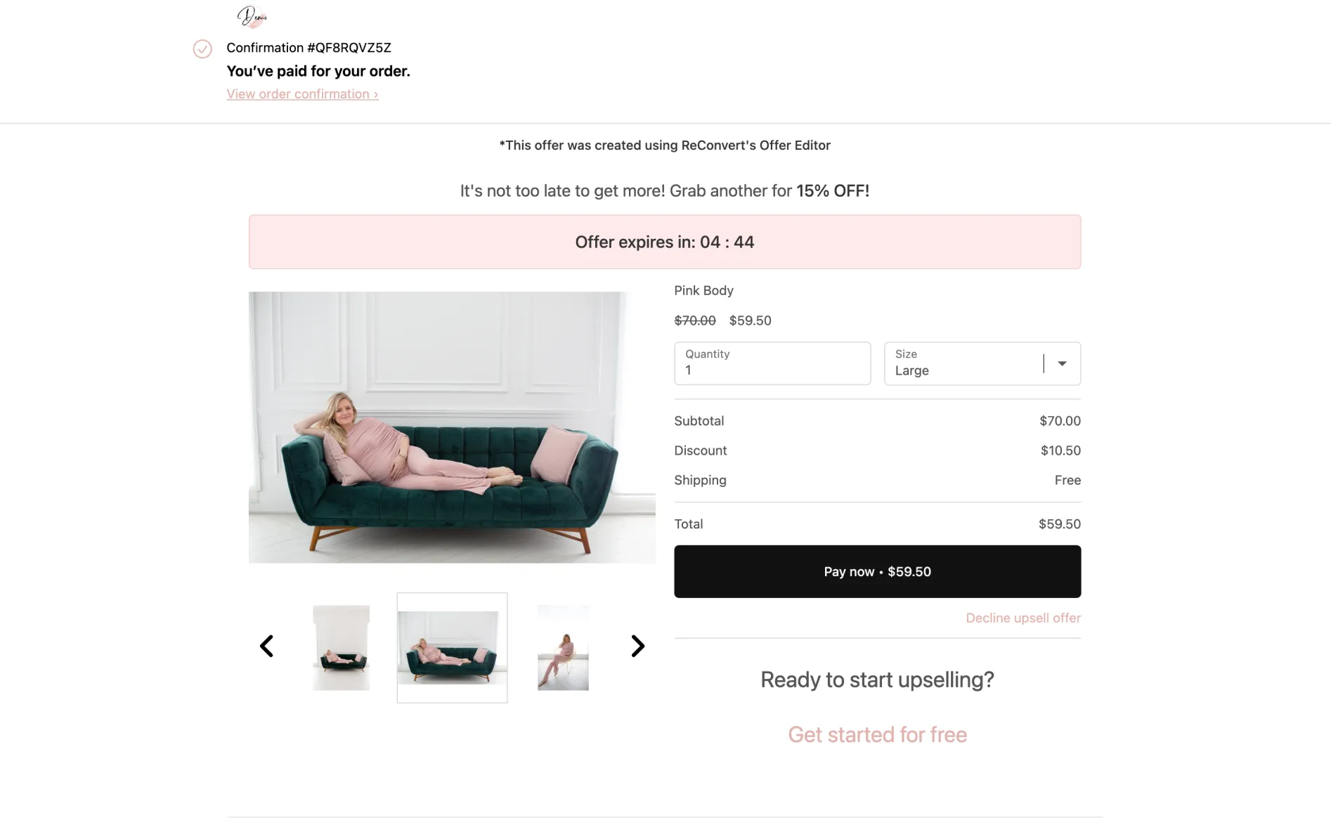 Shopify one-click post-purchase upsell example