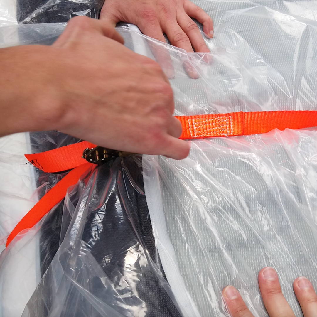 Orange straps to secure your mattress