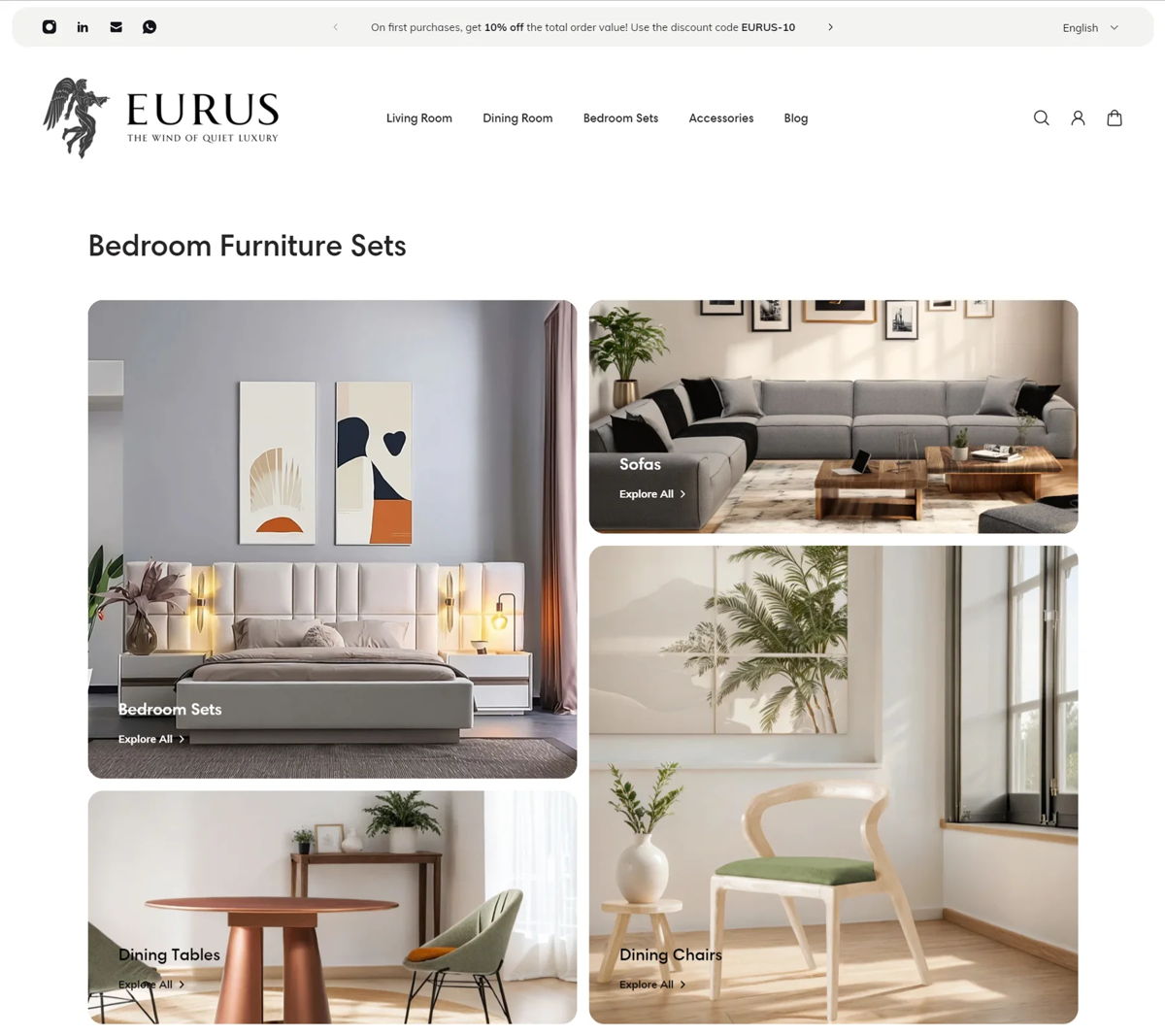 Screenshot of Eurus Concept, from the shopify furniture stores collection.