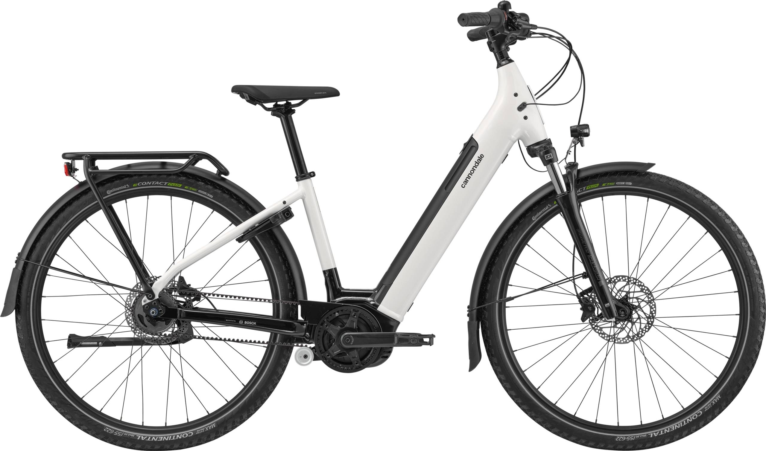 Gazelle Paris C7 elektrische stadsfiets met lage instap, afgebeeld in zijaanzicht op neutrale achtergrond, met Bosch middenmotor, gesloten kettingkast, verende voorvork en zadelpen, MIK-bagagedrager en spatborden – gericht op comfortabel dagelijks gebruik en woon-werkverkeer.