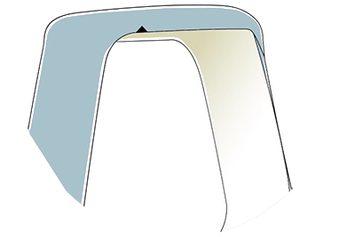 Drawing of a close up of the top part of the shade, showing a small hook mark on the edge