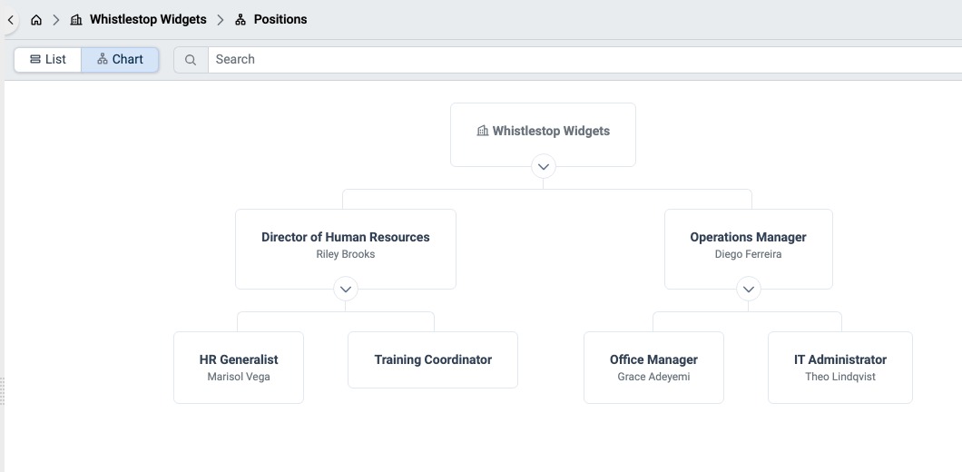 Position chart for an Organization