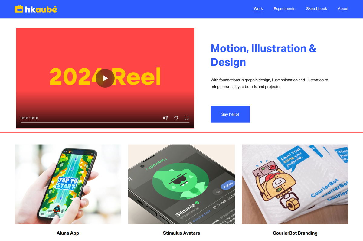 Screenshot of Hayden Aubé, from the motion design portfolios collection.