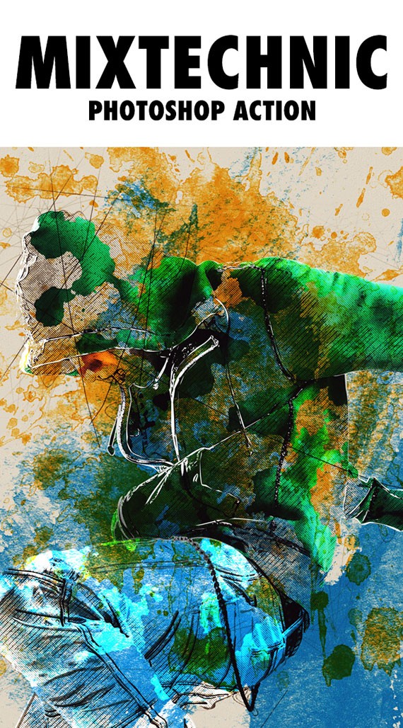 Скачать Фотошоп экшен Mixtechnic - наброски кистью