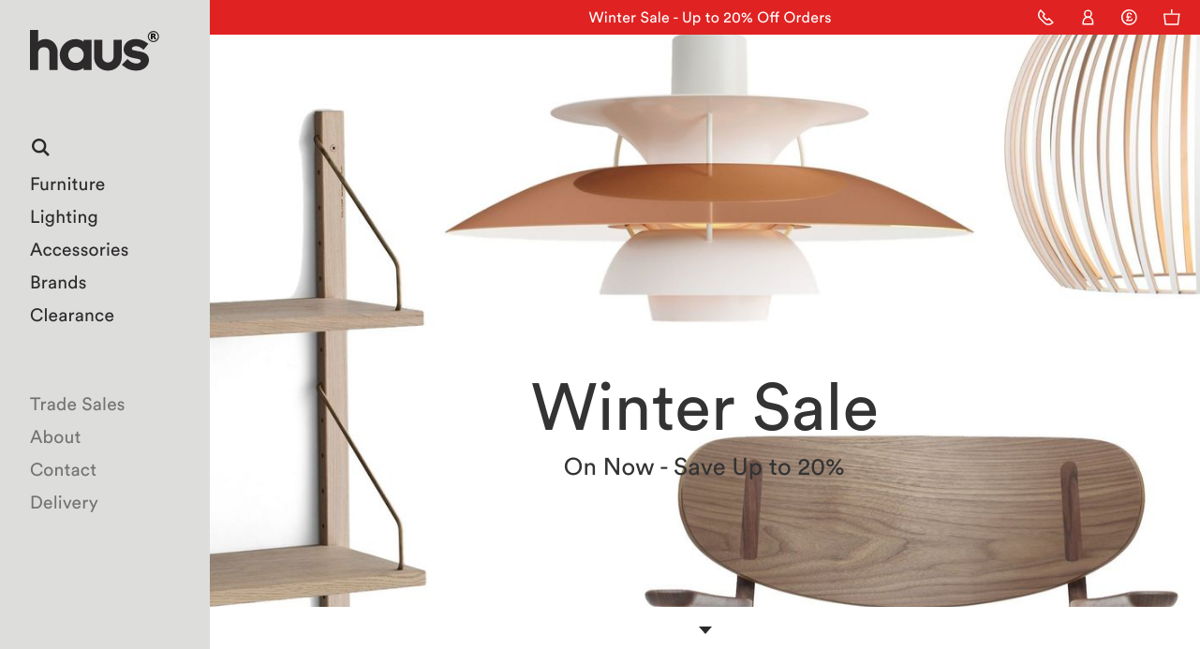 Screenshot of Haus, from the shopify stores collection.
