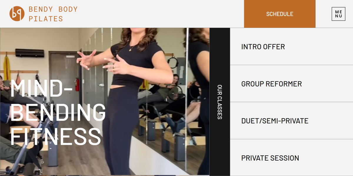 Screenshot of Bendy Body Pilates, from the pilates websites collection.