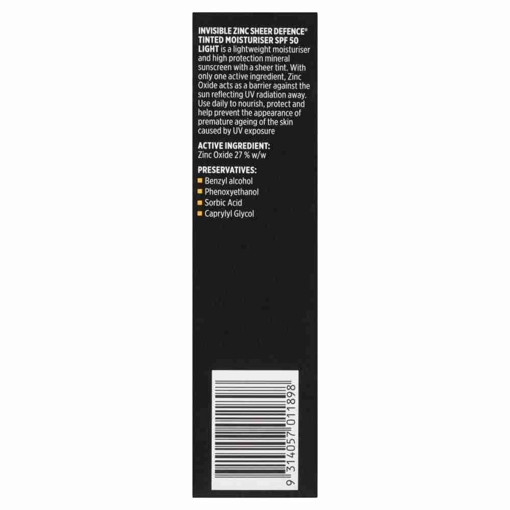 Invisible Zinc SPF 50+ Sheer Defence Tinted Moisturiser Light 50g - Image 4