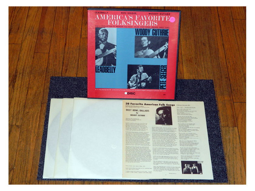 Lead Belly Pete Seeger Woody Guthrie - America's Favorite Folksingers Disc Label EX/NM 3-LP Set
