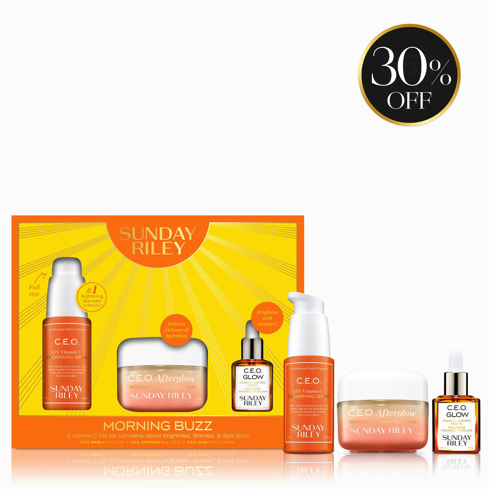 MORNING BUZZ A VITAMIN C TRIO FOR CONCERNS ABOUT BRIGHTNESS, FIRMNESS, AND DARK SPOTS