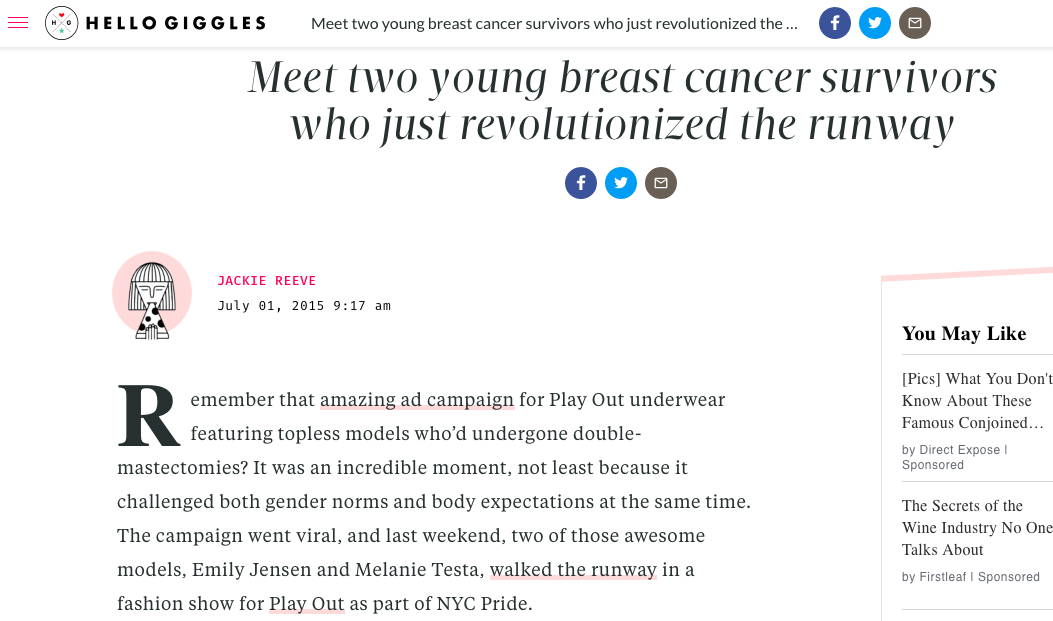 HelloGiggles.com article - Meet two young breast cancer survivors who just revolutionized the runway