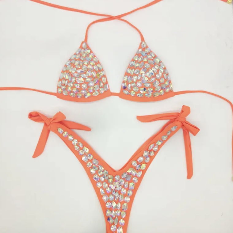 Orange Bikini with Crystals 
