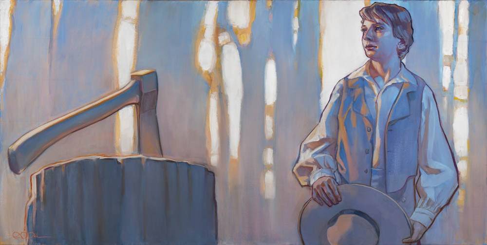 Painting of young Joseph Smith standing in the sacred grove.