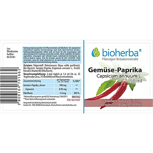 Gemüse - Paprika, Capsicum annuum L., Tropfen, Tinktur 50 ml