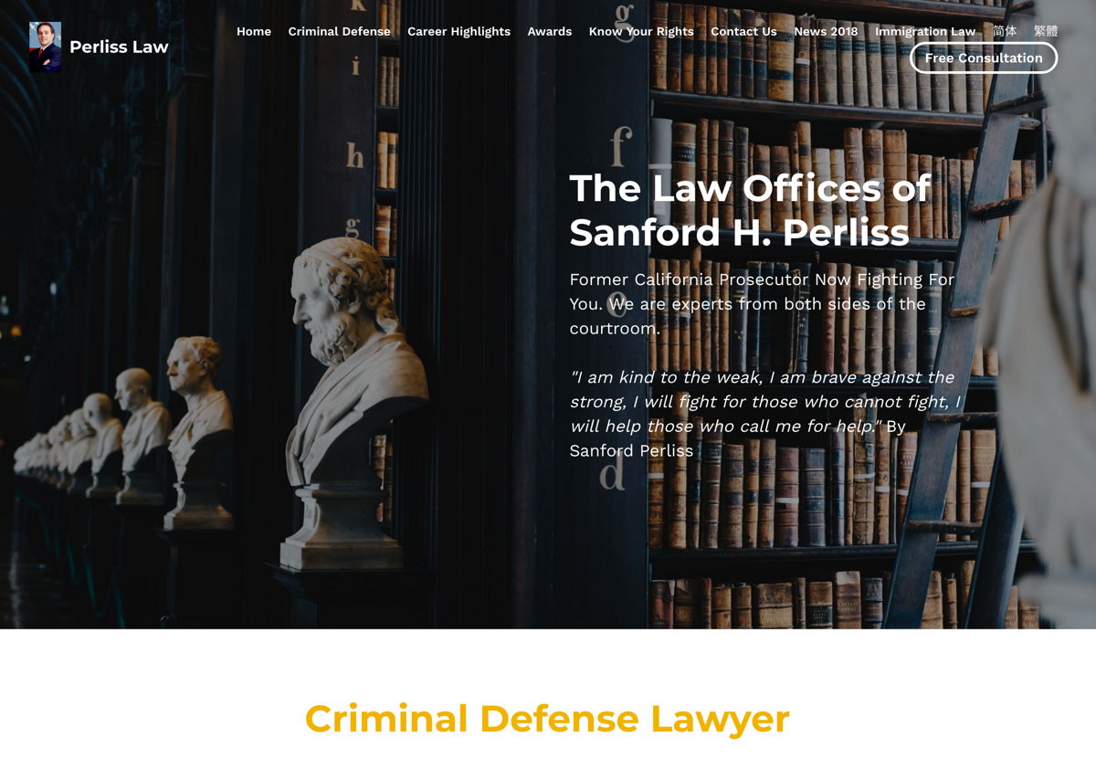 Screenshot of Perliss Law, from the lawyer websites collection.