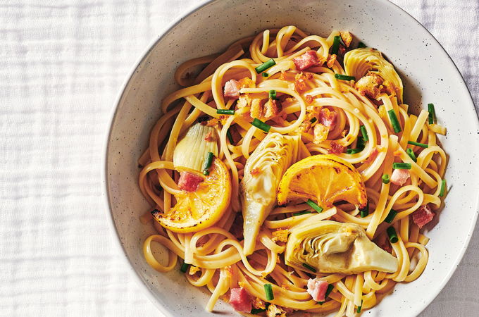 Linguines au citron et aux artichauts