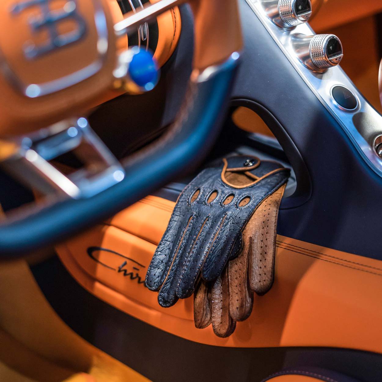 blue driving gloves