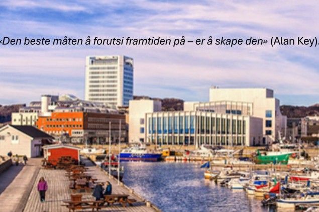 Bodø småbåthavn, med Stormen bibliotek midt i bildet.