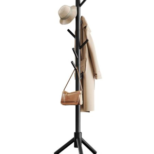 Pipishell Sturdy Wooden Coat Stand, 3 Adjustable Sizes Coat Tree with 8 Hooks, Coat Stands for Hallway Entryway, Hat Stand for Clothes, Used in Bedroom/Office/Hallway/Entryway, Black