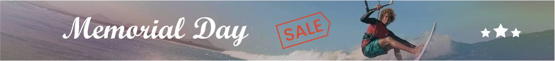 Green Hat Kiteboarding-Memorial Day Sale Banner with Kiter Riding Surfboard
