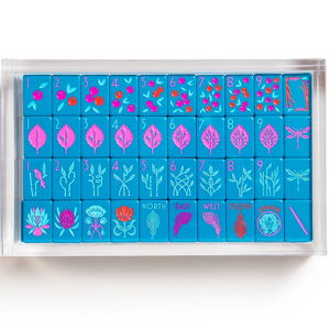 The Botanical Line: Deep Teal Mahjong Tiles