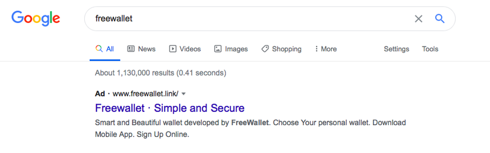 freewallet link phishing website