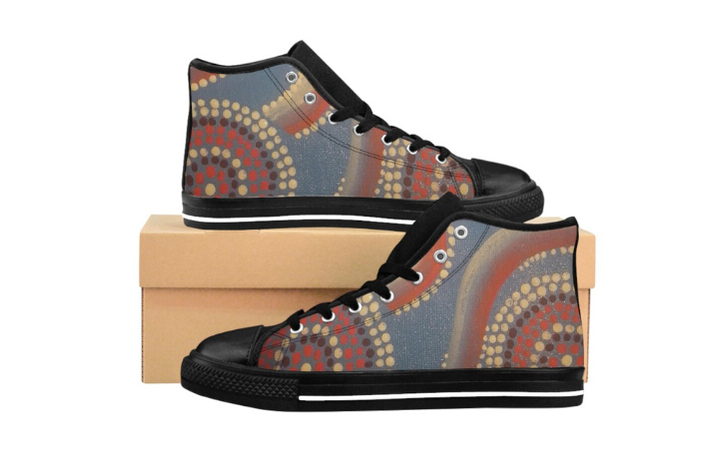 Abstract Dot Wave Pattern Women's Classic Sneakers | Boho Printed High Top Shoes - Image 5