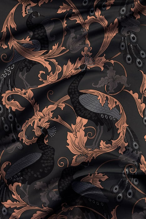 black peacock fabric for curtains panel image