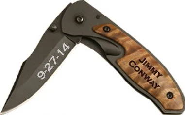 personalized black blade wood inlay knife