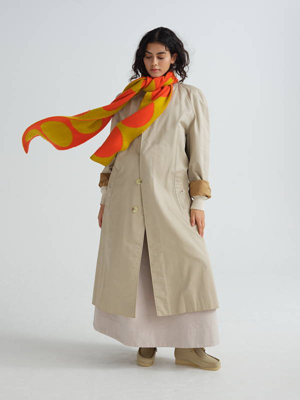 model wears Brushed Spot scarf
