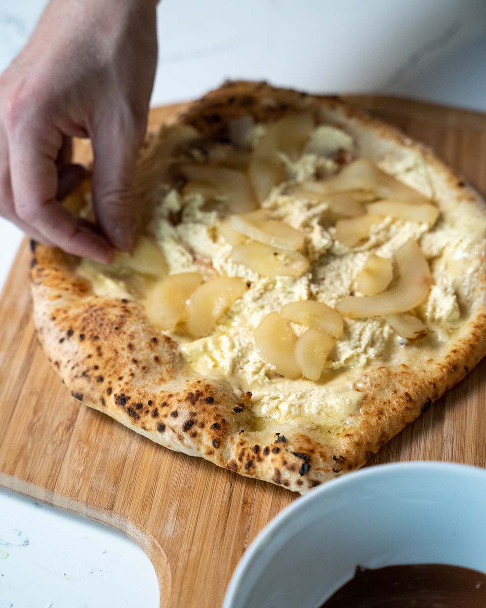 Nutella, Frangipane and Poached Pear Pizza Recipe by Ooni | Minimax