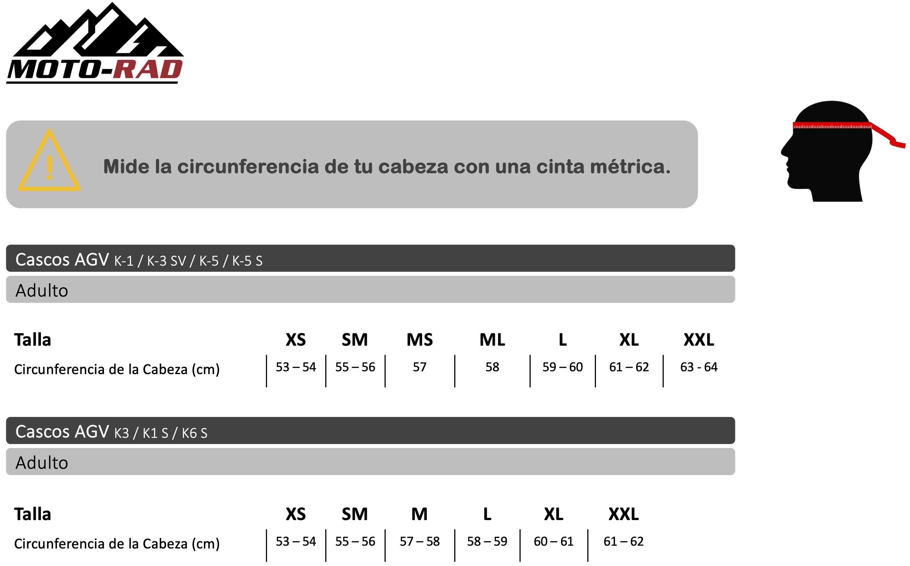 Guia de Tallas Cascos AGV