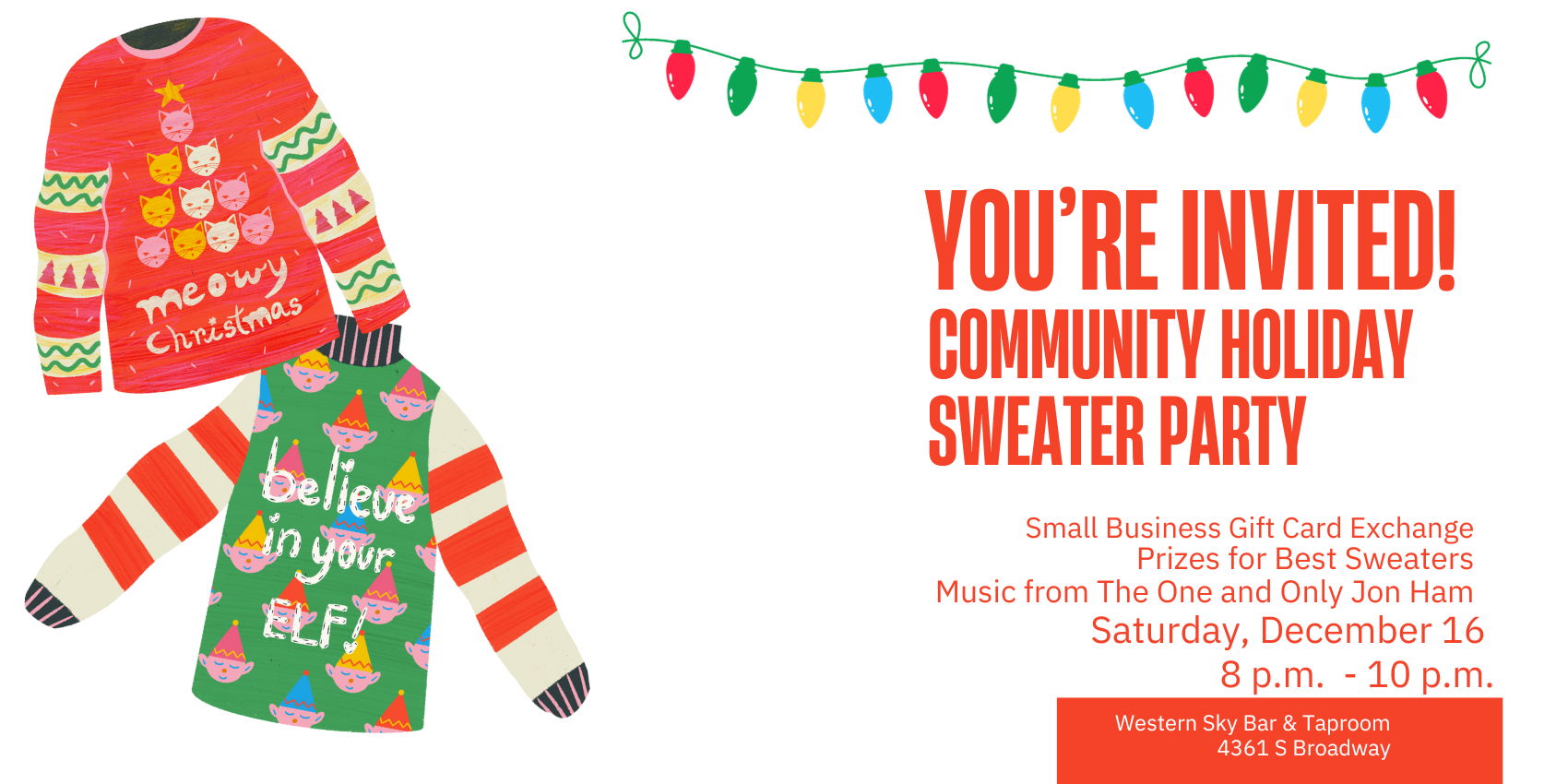 Community Holiday Sweater Party at Western Sky Bar & Taproom promotional image