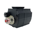 a black box with a red button