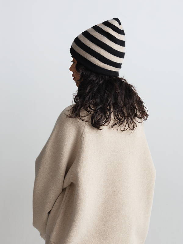 Model wears Felted Fine Knit Hat