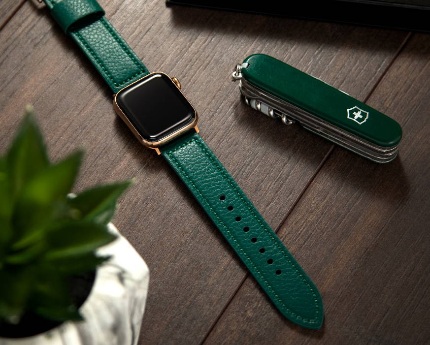 Green Leather Vegan Apple Watch Strap