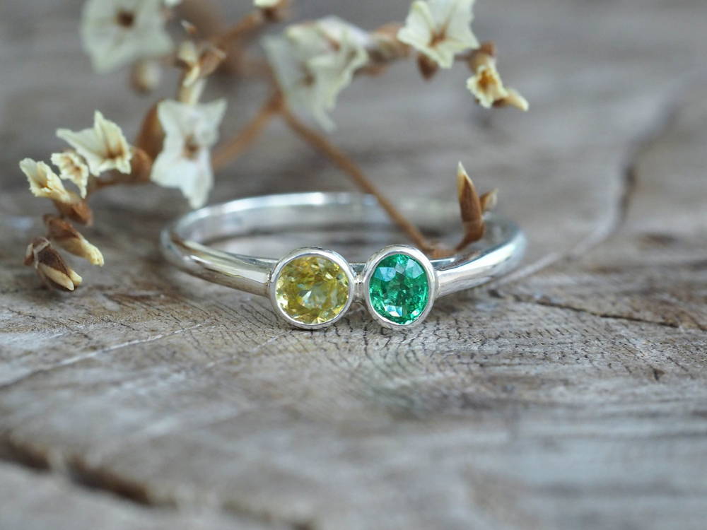 Green Garnet and Yellow Sphene Ring
