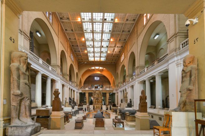 CAIRO, EGYPT - 02 JANUARY 2016 Wide angle interior view of Egyptian Museum in Cairo.