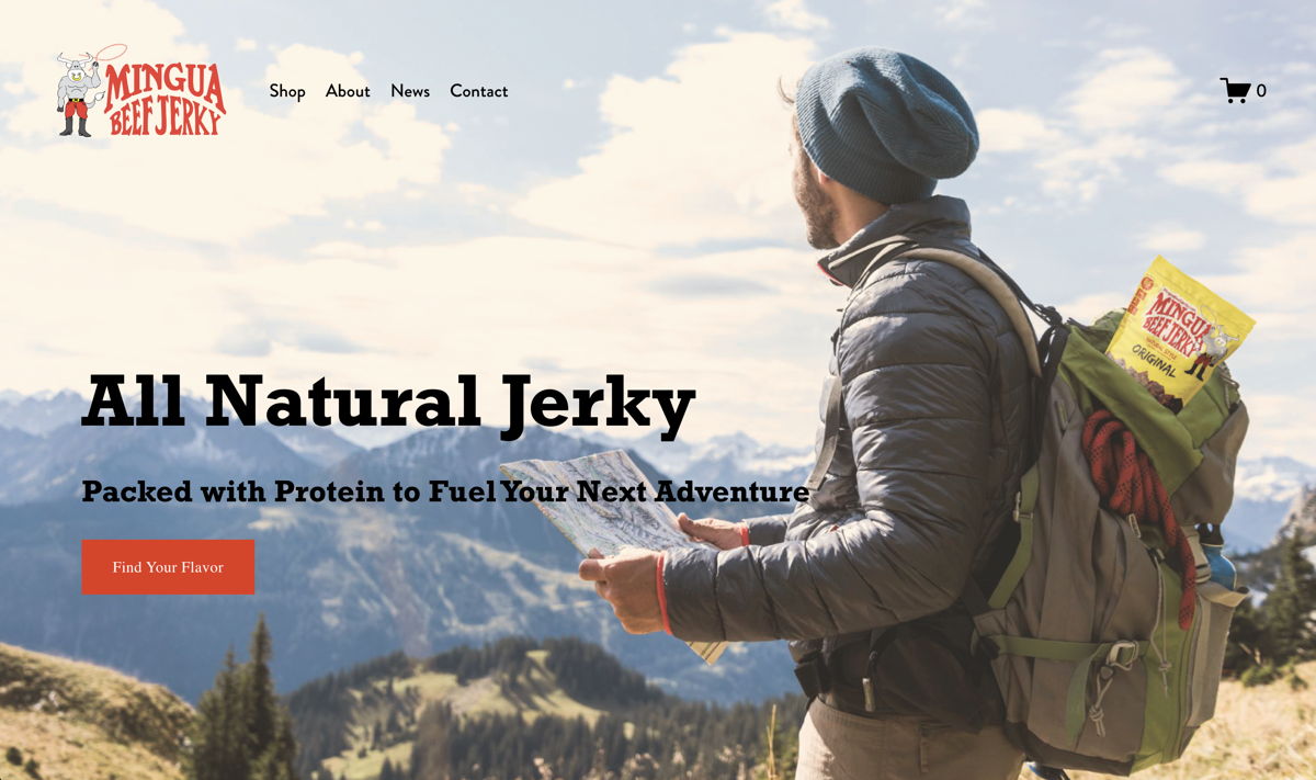 Screenshot of Mingua Beef Jerky, from the ecommerce websites collection.