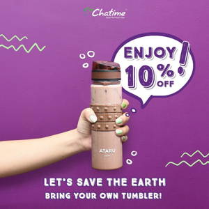 Chatime: PROMO DISKON 10%dengan membawa Tumbler di Chatime untuk mengurangi cup plastik sampai